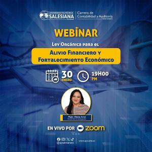 Afiche del Webinar: Ley Orgánica para el Alivio Financiero y Fortalecimiento Económico